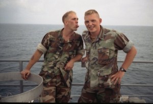 Aboard the USS Raleigh Cpl. Paul Flewwellin and Sgt. David Petersen
